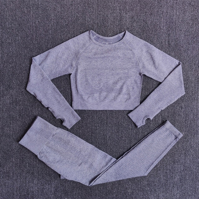 Long Sleeve Crop Top Seamless Yoga Set