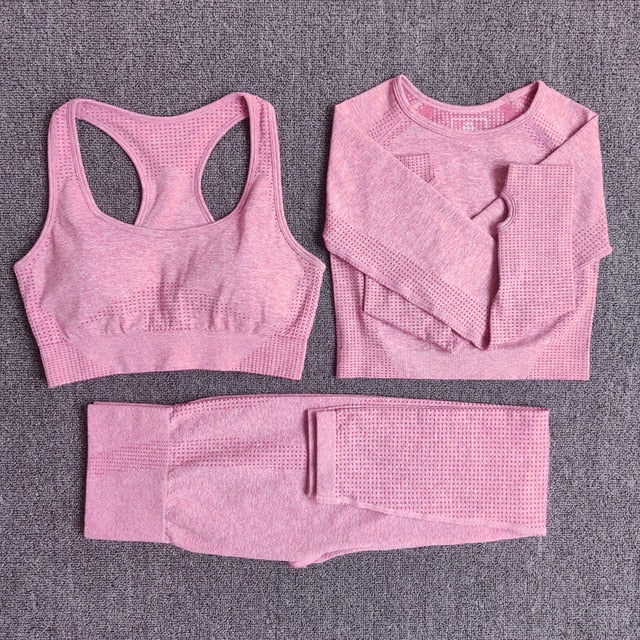 Long Sleeve Crop Top Seamless Yoga Set