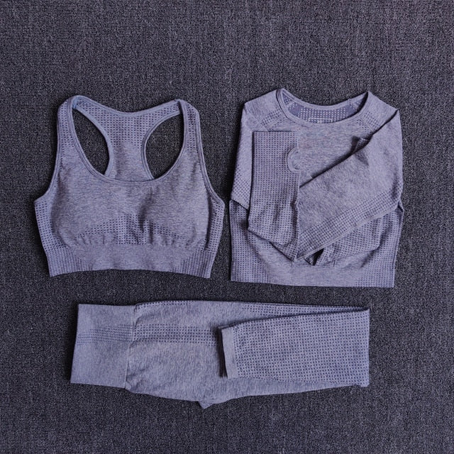 Long Sleeve Crop Top Seamless Yoga Set