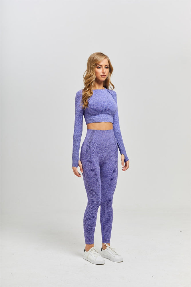 Long Sleeve Crop Top Seamless Yoga Set