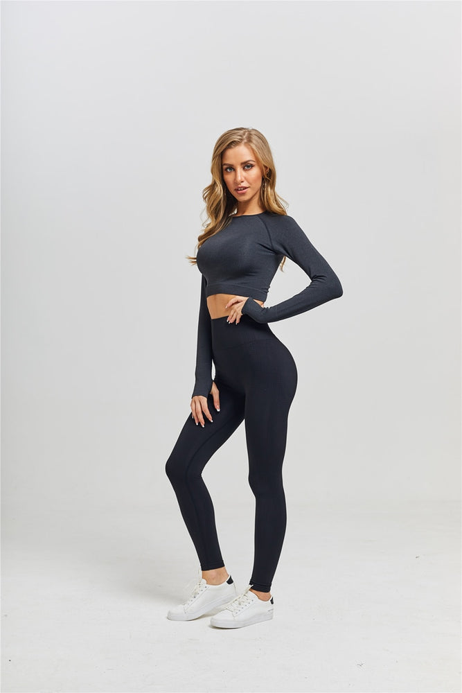 Long Sleeve Crop Top Seamless Yoga Set