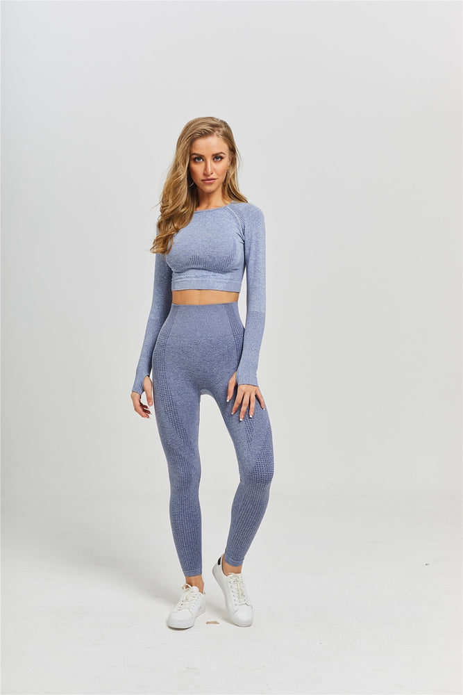 Long Sleeve Crop Top Seamless Yoga Set