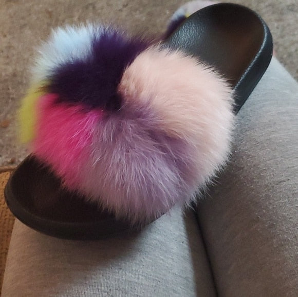 Real Fur Women Fox Fur Slippers