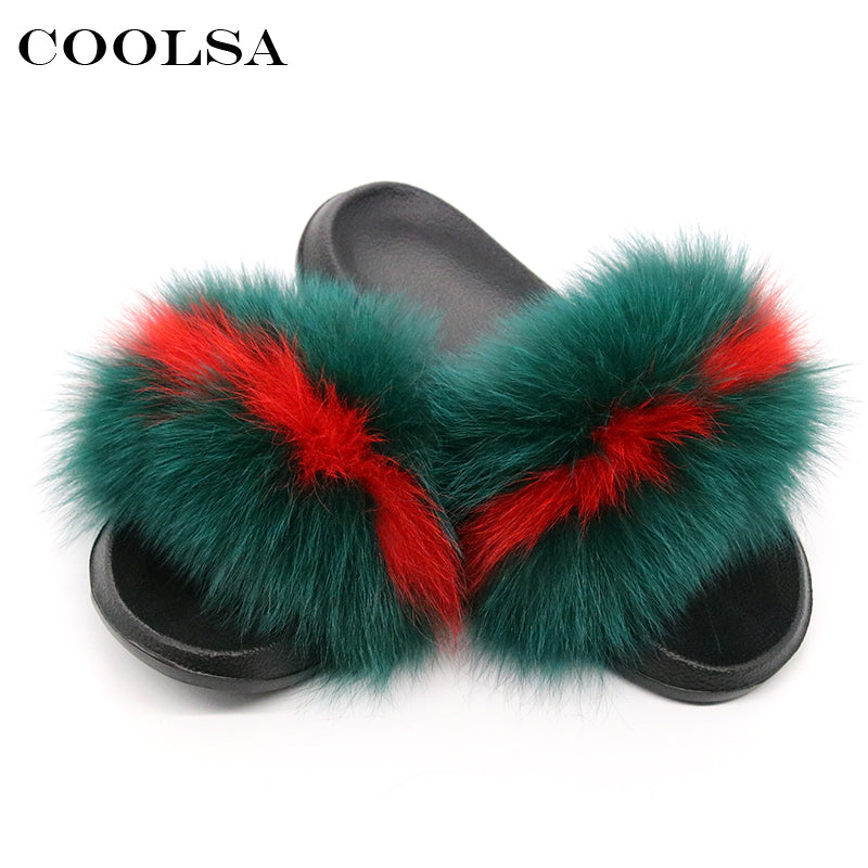 Real Fur Women Fox Fur Slippers