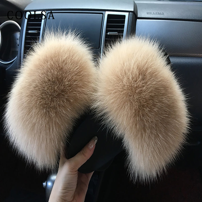 Real Fur Women Fox Fur Slippers