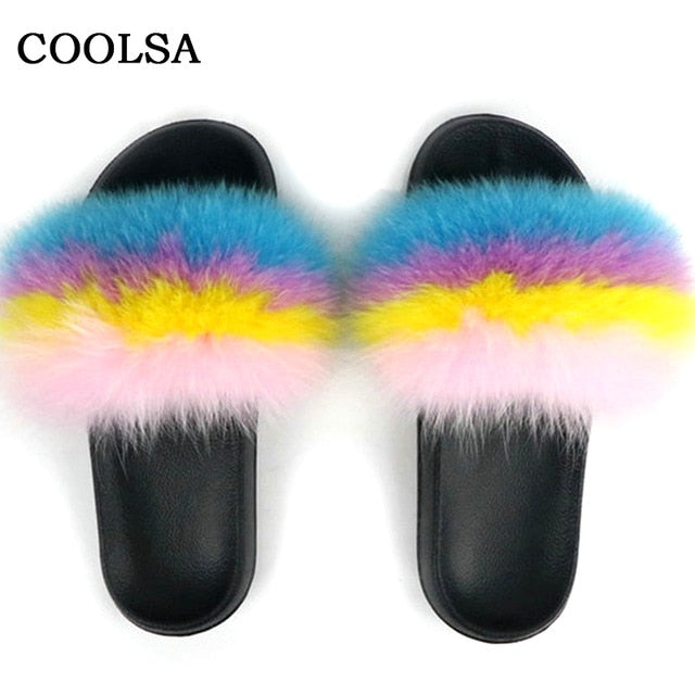 Real Fur Women Fox Fur Slippers