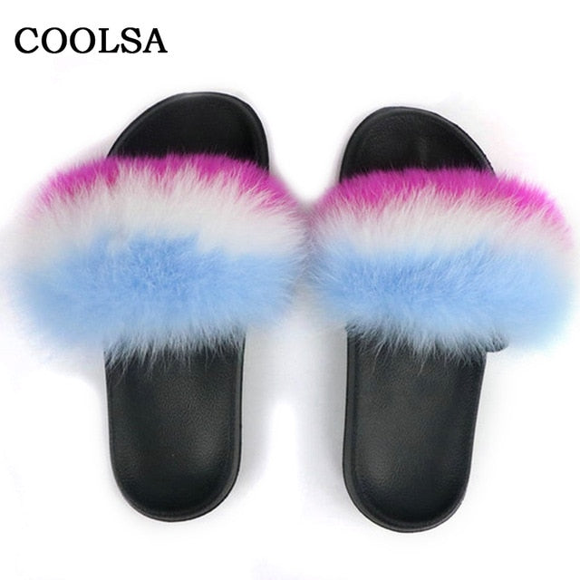 Real Fur Women Fox Fur Slippers