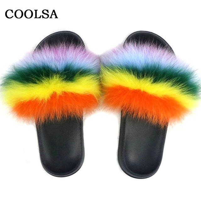 Real Fur Women Fox Fur Slippers