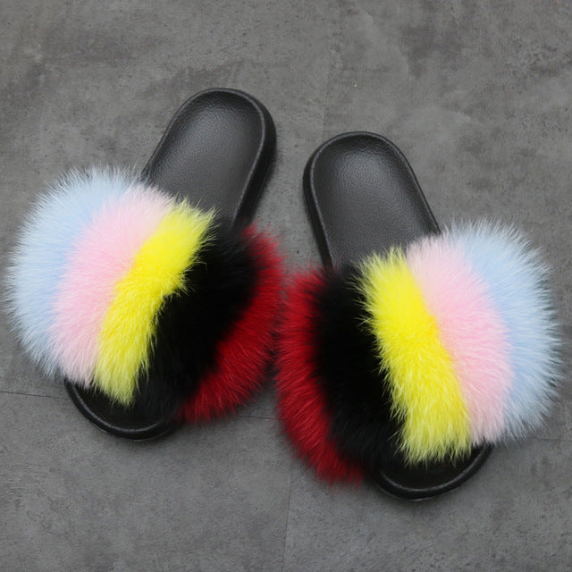 Real Fur Women Fox Fur Slippers