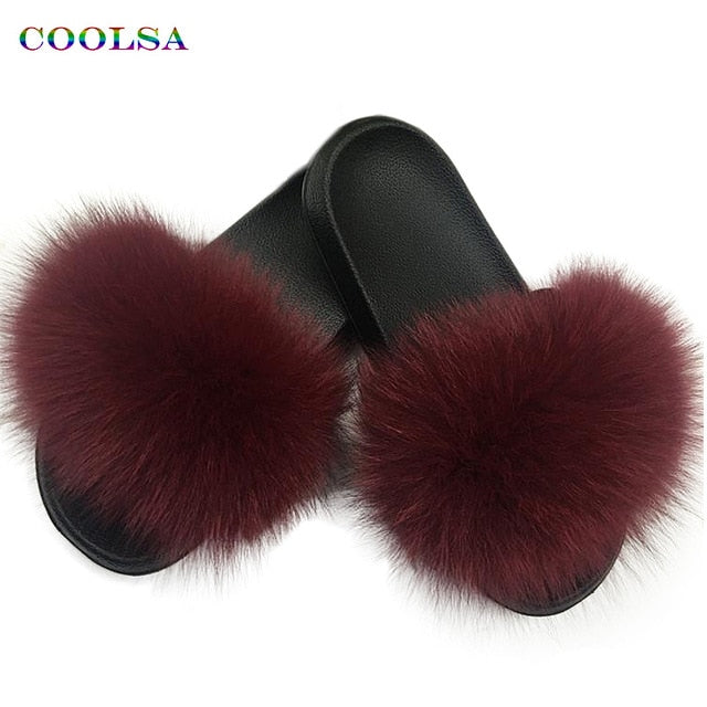 Real Fur Women Fox Fur Slippers