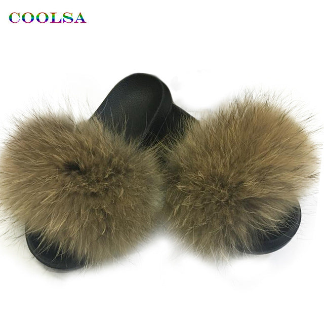 Real Fur Women Fox Fur Slippers