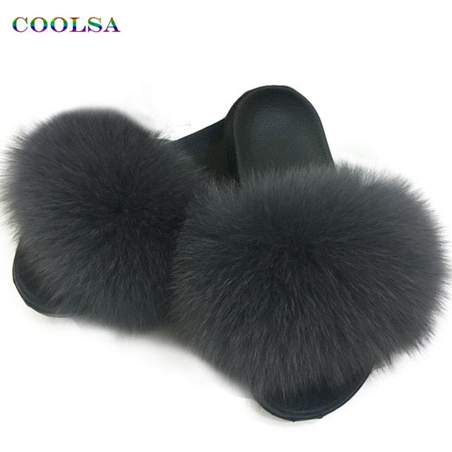 Real Fur Women Fox Fur Slippers