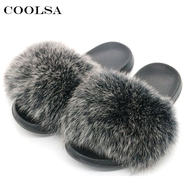 Real Fur Women Fox Fur Slippers