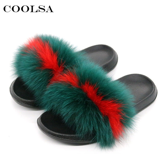 Real Fur Women Fox Fur Slippers