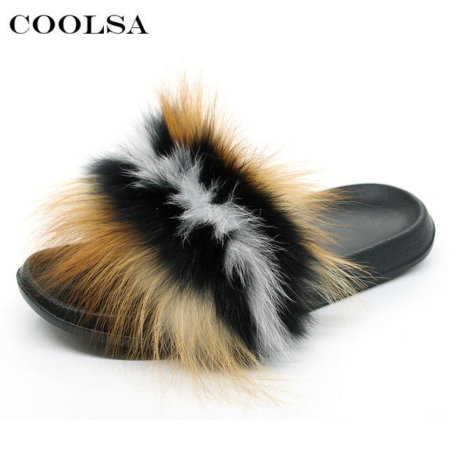 Real Fur Women Fox Fur Slippers