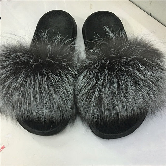 Real Fur Women Fox Fur Slippers