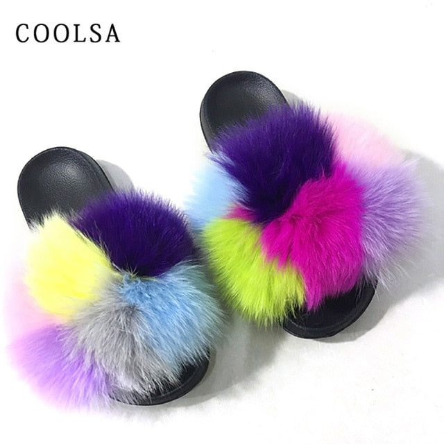 Real Fur Women Fox Fur Slippers