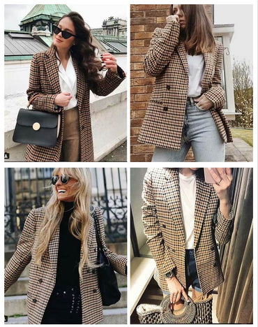 Work Office Lady Suit Plaid Blazers Jackets