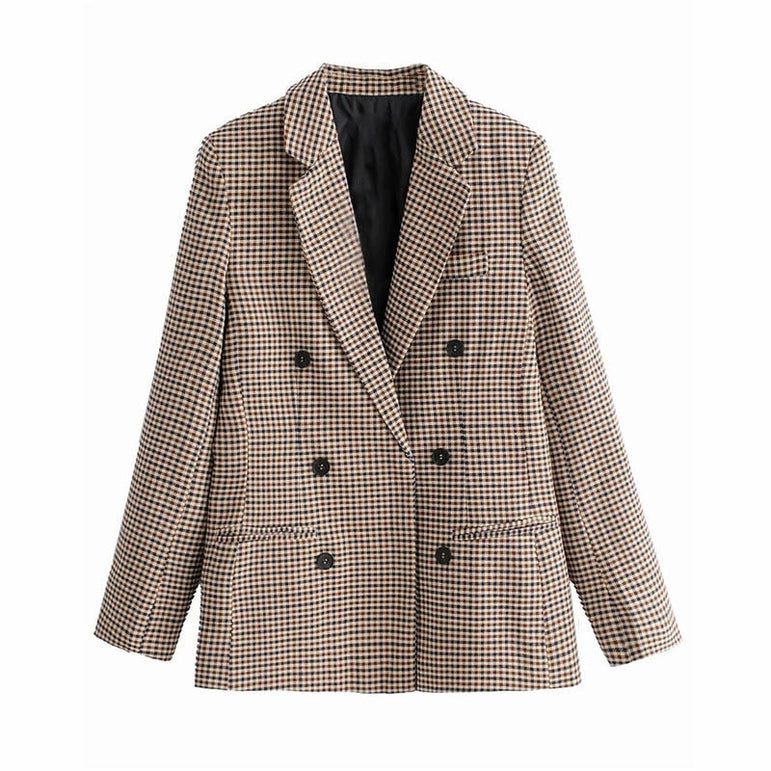 Work Office Lady Suit Plaid Blazers Jackets