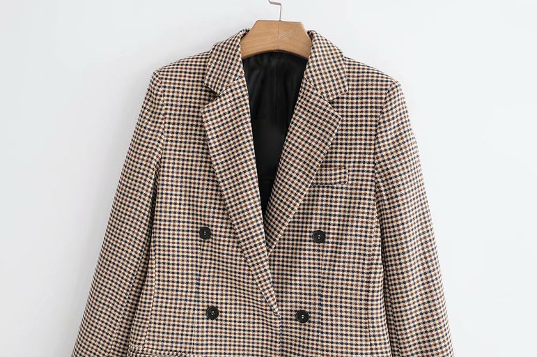 Work Office Lady Suit Plaid Blazers Jackets