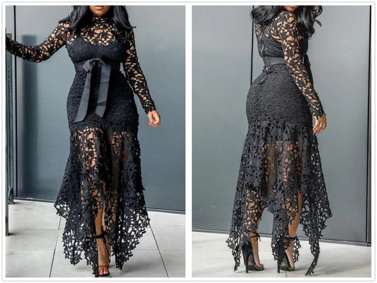 Lace Mesh Slim Straps Fishtail Dress