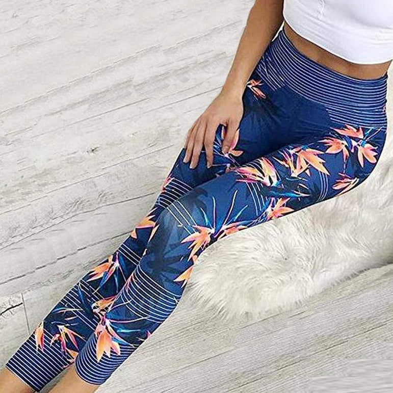 Elastic Gym Stripe Printing Yoga Pants