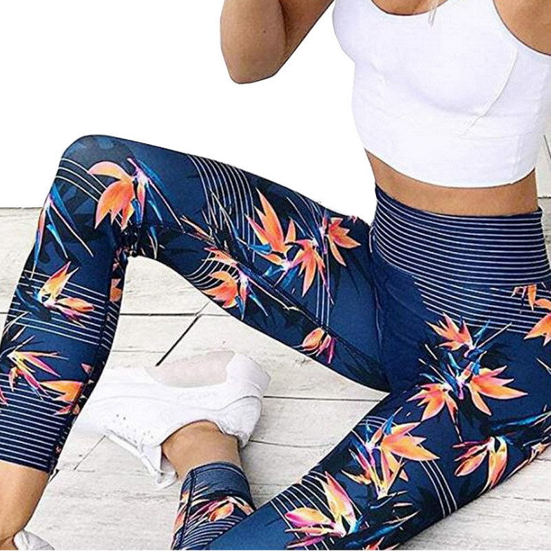 Elastic Gym Stripe Printing Yoga Pants