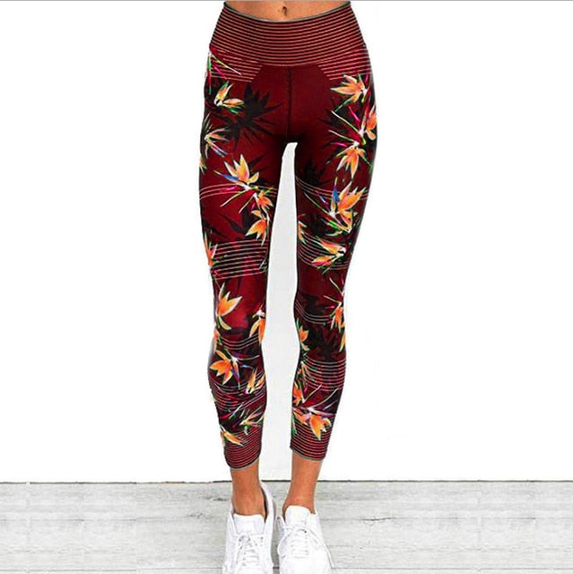 Elastic Gym Stripe Printing Yoga Pants