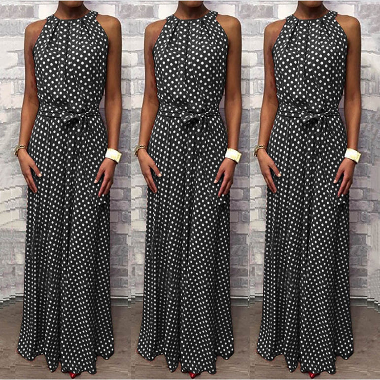 Casual Dot Printing Long Sleeveless Dress