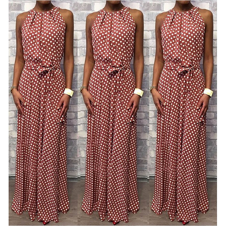 Casual Dot Printing Long Sleeveless Dress