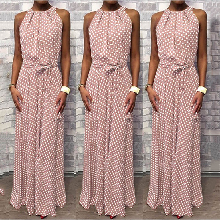 Casual Dot Printing Long Sleeveless Dress