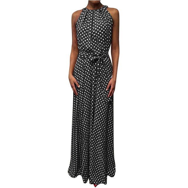 Casual Dot Printing Long Sleeveless Dress