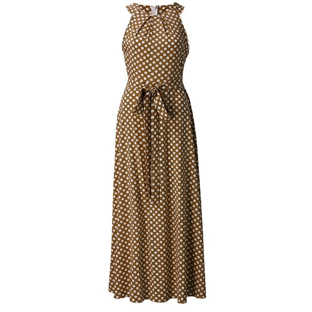 Casual Dot Printing Long Sleeveless Dress