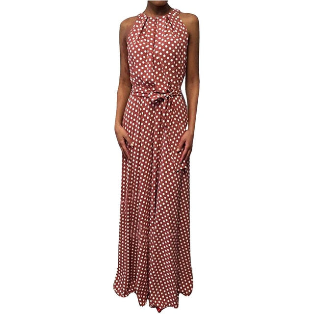 Casual Dot Printing Long Sleeveless Dress