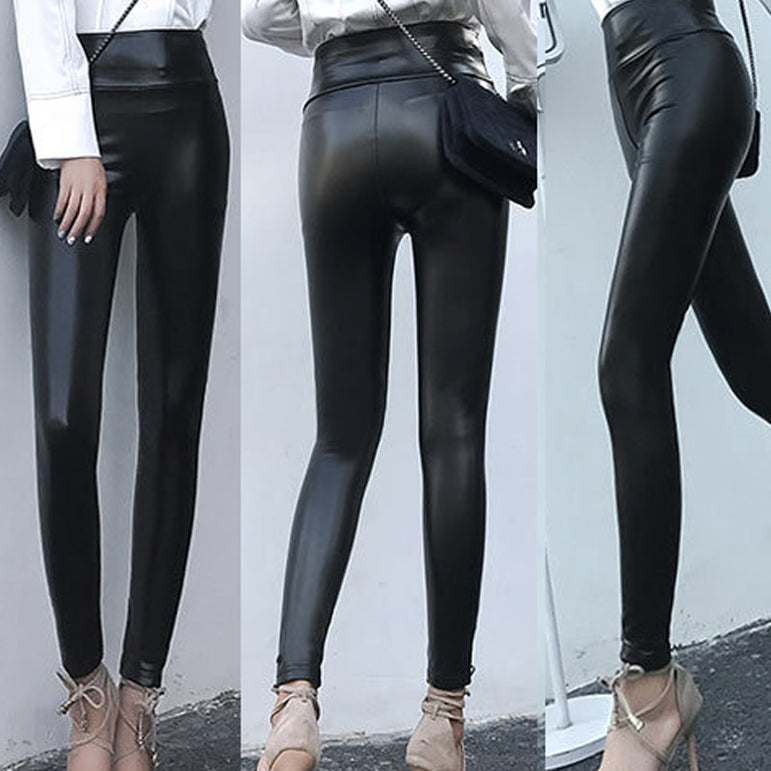 High Waist Leather Stretch Fit Leggings