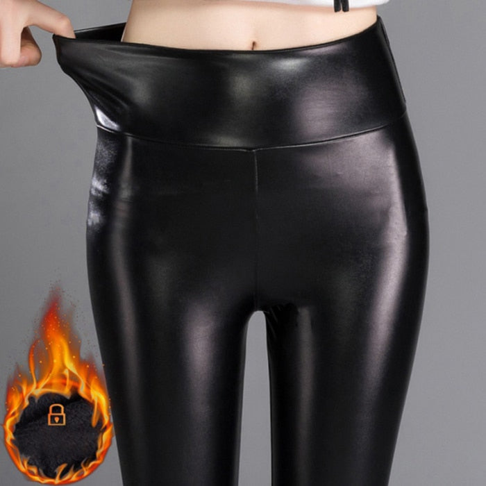 High Waist Leather Stretch Fit Leggings