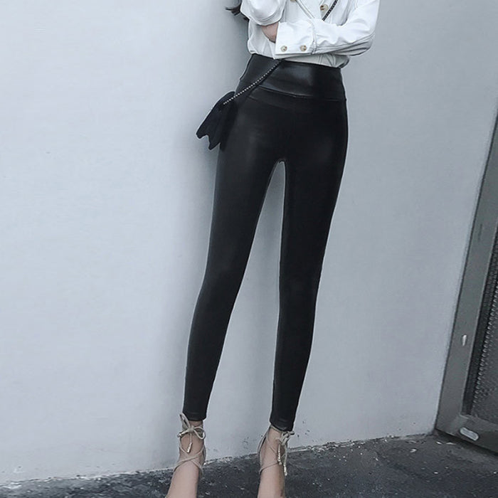 High Waist Leather Stretch Fit Leggings