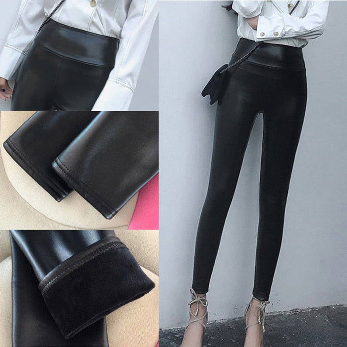 High Waist Leather Stretch Fit Leggings