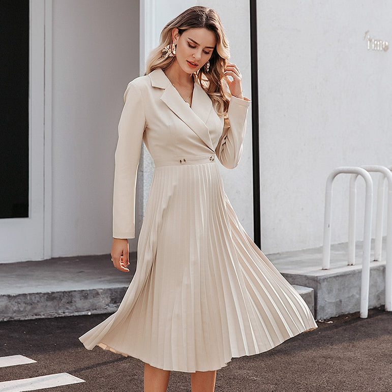 Elegant Office Ladies Vintage pleated Dress