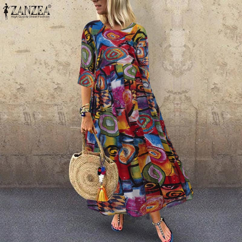 Vintage Long Maxi Dresses Robe Pleated Dress