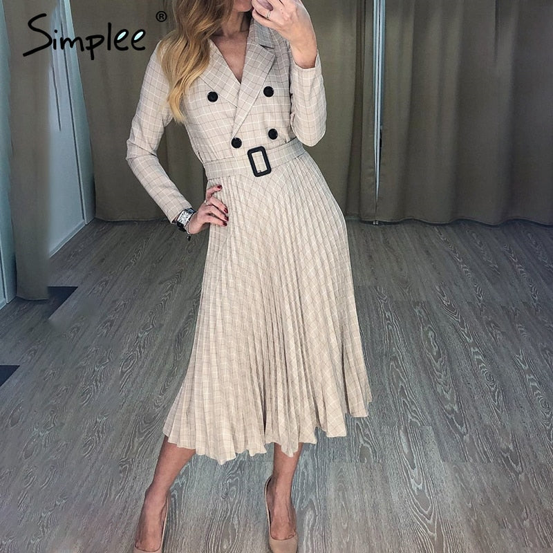 Elegant Office Ladies Vintage pleated Dress