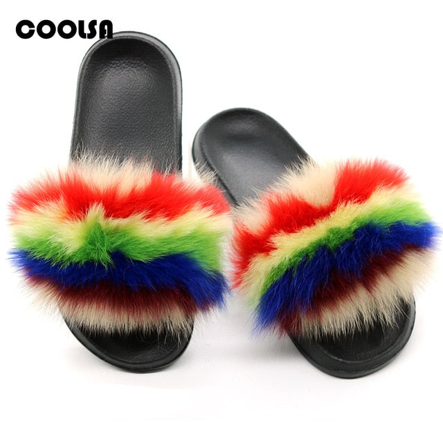 Real Fur Women Fox Fur Slippers