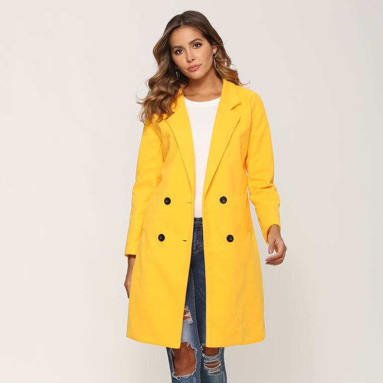 Elegant Long Sleeve Winter Woollen Coat Jacket