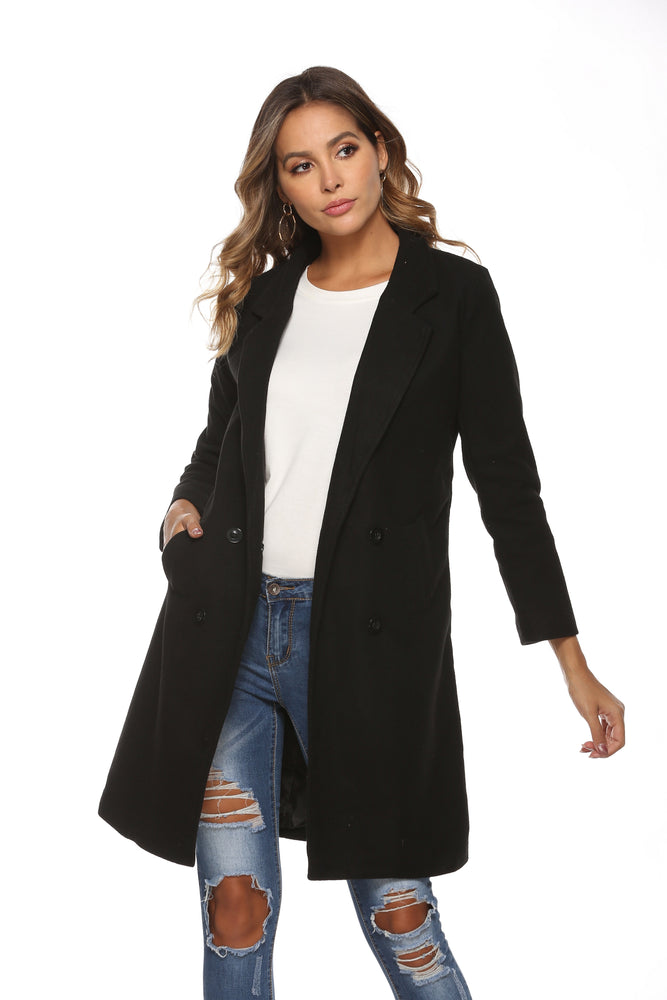 Elegant Long Sleeve Winter Woollen Coat Jacket