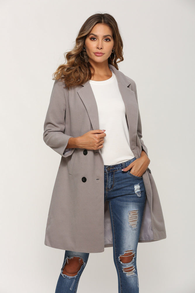 Elegant Long Sleeve Winter Woollen Coat Jacket