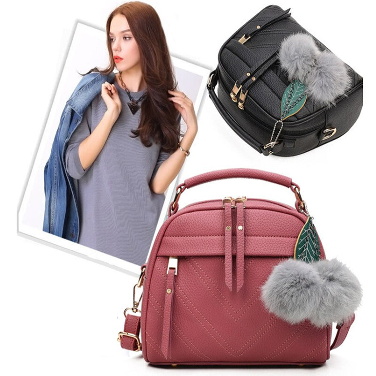 Leather Fair Ball Tassel Handbag f