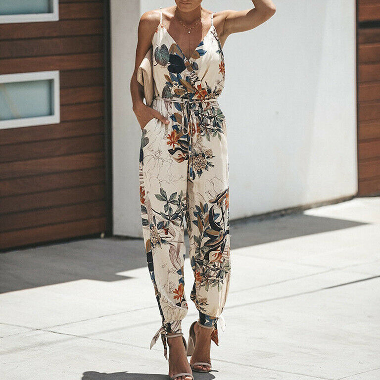 Casual Sleeveless Women Boho Floral Jumpsuits