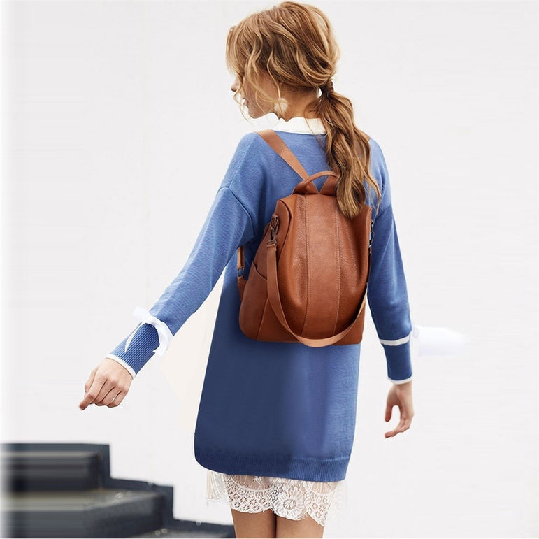 Women Leather Anti theft Backpack