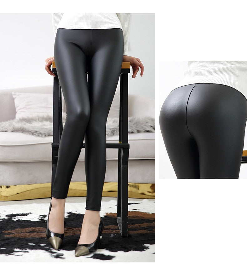 High Waist Leather Push Up Slim Pants Leggings