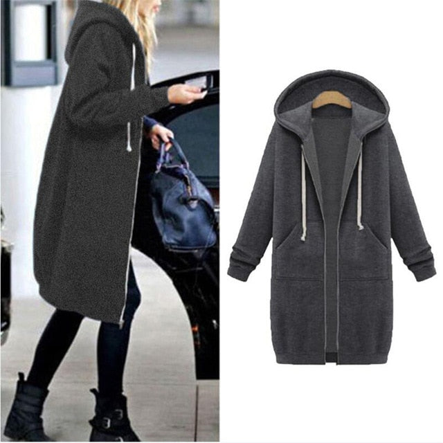 Casual Long Zipper Hooded Jacket